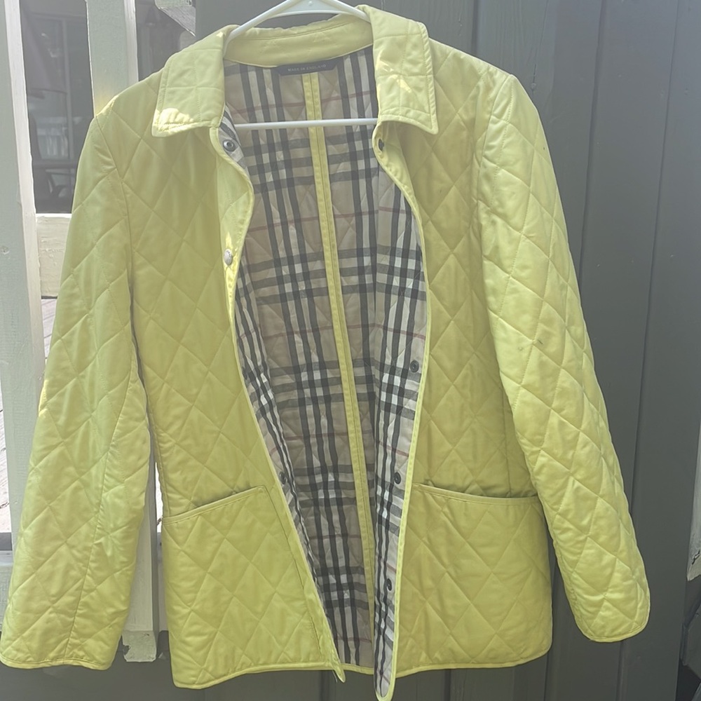 BURBERRY London Yellow Quilted Snap Jacket- Nova Check, Size M, 2-Front pockets